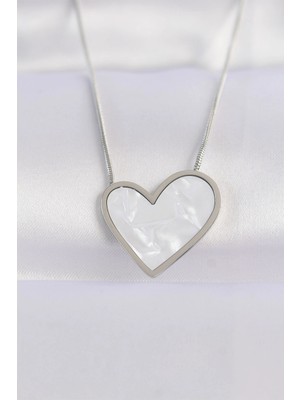 Toyigoo Ietaks™ 316L Çelik Zincir Gümüş Renk Mermer Desenli Kalp Kolye