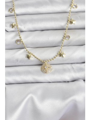 Toyigoo Ietaks™ Pirinç Gold Renk Zirkon Taşlı Kutup Yıldızı Model Kadın Kolye