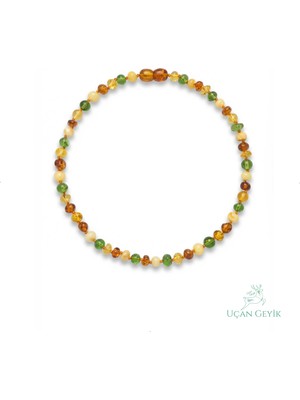 Uçan Geyik Kehribar Doğal Taş Bebek Kolyesi - Güçlü Bağışıklık ve Diş Çıkarma