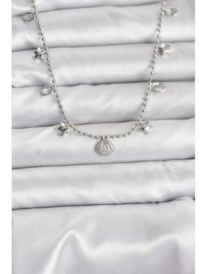 Toyigoo Ietaks™ Pirinç Gümüş Renk Zirkon Taşlı Deniz Kabuğu Model Kadın Kolye