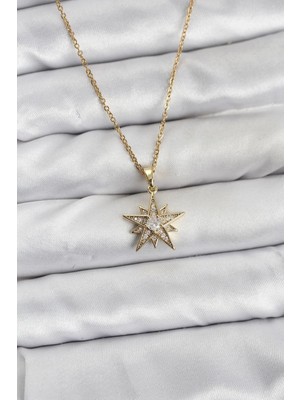Toyigoo Ietaks™ 316L Çelik Zincir Gold Renk Yıldız Model Zirkon Taşlı Kadın Kolye