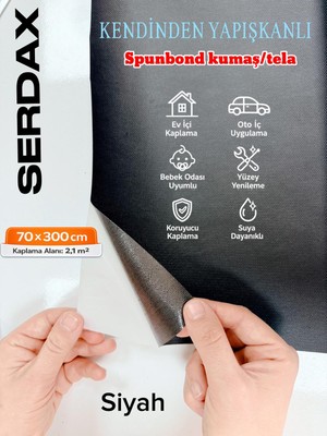 Serdax Extra Yapışkanlı Spunbond Kumaş/tela Kaplama Siyah 70CM x 300 cm