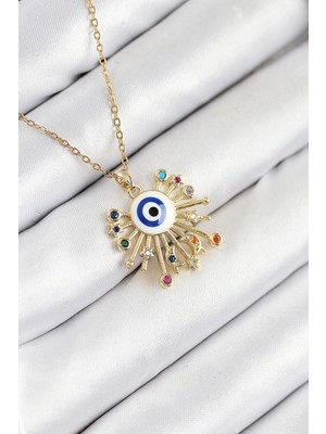 Toyigoo Ietaks™ 316L Çelik Zirkon Taşlı Nazar Model Gold Renk Kadın Kolye