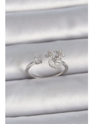 Toyigoo Ietaks™ Pirinç Gümüş Renk Ayarlanabilir Zirkon Taşlı Yıldız Model Kadın Yüzük