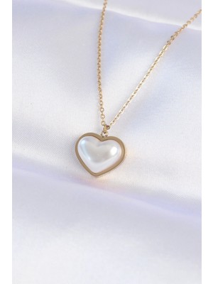 Toyigoo Ietaks™ 316L Çelik Zincir Gold Renk Beyaz Taşlı Bubble Kalp Kolye