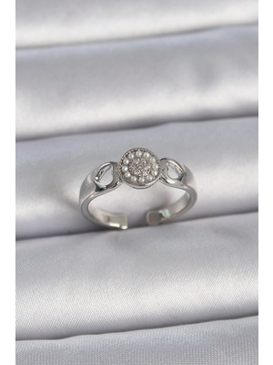 Toyigoo Ietaks™ Pirinç Gümüş Renk Zirkon Taşlı Incili Kalp Işleme Detay Ayarlanabilir Model Kad�