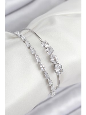 Toyigoo Ietaks™ Pirinç Zirkon Taşlı Su Yolu Model Gümüş Renk Kadın Bileklik