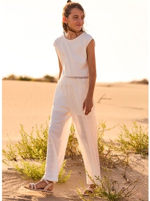 Mayoral Kız Çocuk Taş Süslemeli Bluz ve Pantolon Takım Krem - 06558