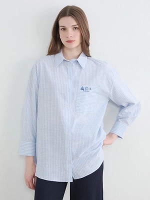LC Waikiki Çizgili Oversize Poplin Kadın Gömlek Tunik  (S6)