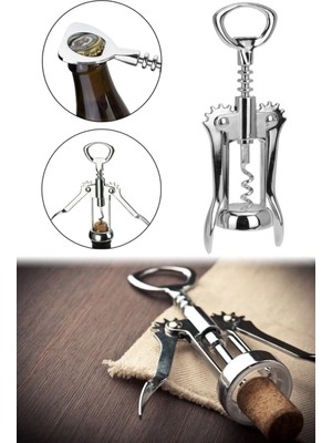 Macgon Tirbuşon Şarap Mantar Açacağı Paslanmaz Çelik Şişe Açacaklı 175MM RA088