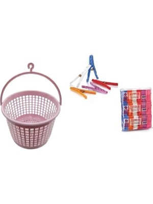 Macgon Mandal Sepeti + 1 Paket Çiçek Çamaşır MANDALI(144 Adet)