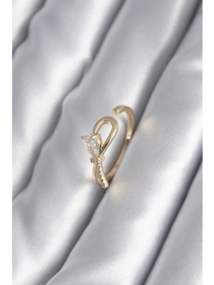 Venüs Shopping Pirinç Gold Renk Zirkon Taş Detay Kurdele Model Kadın Yüzük