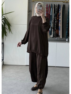 Misswhence 39022 Şalvar Takım Kahve