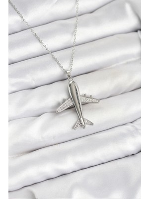Venüs Shopping 316L Çelik Zincir Gümüş Renk Uçak Model Kadın Kolye