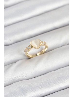 Venüs Shopping Pirinç Gold Renk Zirkon Taşlı Kalpli Kadın Yüzük