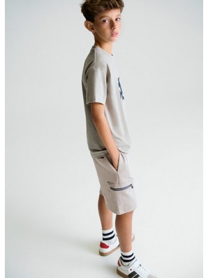 Mayoral Erkek Çocuk Fermuarlı Bermuda Şort Bej - 6219