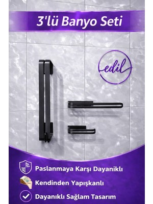 Edil 3'lü Banyo Seti,havlu Askısı,,tuvalet Kağıtlığı,yapışkanlı,montaj Gerektirmez