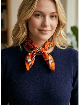 Mavi Masal Kadın Ekose Desenli Turuncu Fular