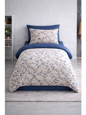 Vionetta Pamuklu Ranforce Sakura Indigo Lastikli Çarşaflı 2 Yastıklı Tek Kişilik Nevresim Takımı