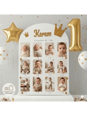 Gralanda Gold Kral Tacı Tasarım 12 Ay Fotoğraf Doğum Günü Panosu Oda Süsü 1 Yaş Erkek Bebek Anı Panosu