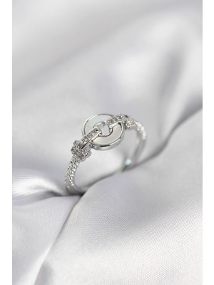 Venüs Shopping Gümüş Renk Daire Form Sedef ve Zirkon Taşlı Kadın Yüzük