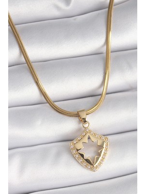 Venüs Shopping 316L Çelik Gold Renk Italyan Zincir Zirkon Taşlı Kutup Yıldız Işleme Kadın Kolye