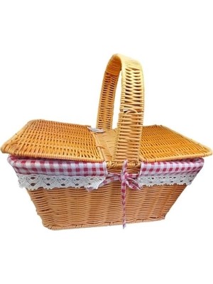 Venüs Shopping Kapaklı Hasır Piknik Sepeti