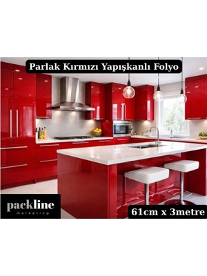 Packline Marketing Parlak Kırmızı Yapışkanlı Folyo Mutfak Dolap ve Mobilya Kaplama Folyosu 61CM x 3m