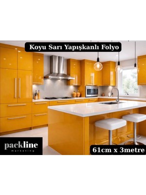 Packline Marketing Parlak Koyu Sarı Yapışkanlı Folyo Mutfak Dolap ve Mobilya Kaplama Folyosu 61CM x 3m
