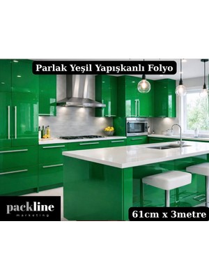 Packline Marketing Parlak Yeşil Yapışkanlı Folyo Mutfak Dolap Mobilya Kaplama Folyosu 61CM x 3m