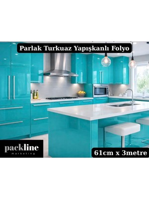 Packline Marketing Parlak Turkuaz Mutfak Dolap ve Mobilya Kaplama Folyosu 61CM x 3m
