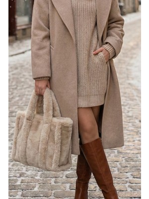 Vivazzaluxe Vintage Peluş Kürk Model Sonbahar, Kış Tote Bag Kadın El, Kol, Omuz Çanta