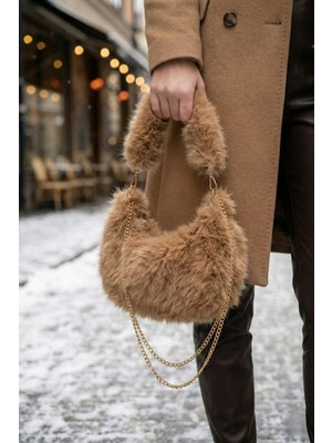 Vivazzaluxe Vintage Peluş Kürk Model Sonbahar, Kış Tote Bag Kadın El, Omuz, Çapraz Çanta