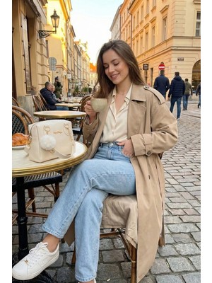 Vivazzaluxe Mini Model Puf Charm Detaylı Deri Krem Kadın El, Omuz, Çapraz Çanta