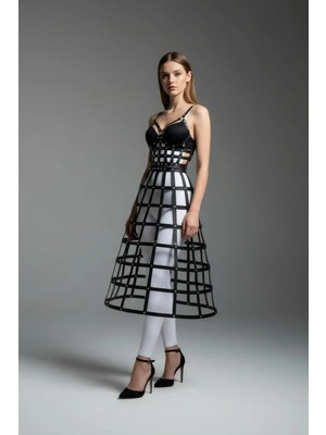 Alfa Aksesuar 03 Giyim Siyah Kadın Etek Suni Deri Etek Kafes Yapılı Midi Boy Deri Etek - BRF1013 Beruflic