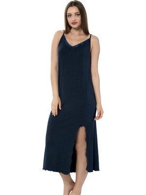 Alfa Aksesuar 03 Moda Bayan Ip Askılı Uzun Gecelik Siyah Beruflic