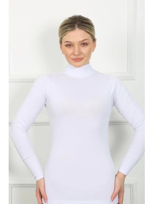 Alfa Aksesuar 03 Moda Bayan Uzun Kol Boğazlı Body Beyaz Beruflic