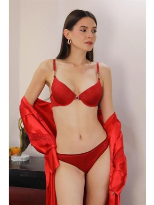 Alfa Aksesuar 03 Moda Kadın Destekli Aksesuarlı Sütyen Takım Kırmızı Beruflic