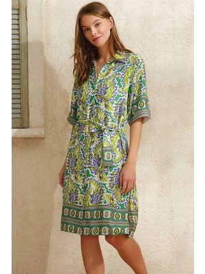 Alfa Aksesuar 03 Giyim Kısa Yarım Kol V Yaka Kadın Viskon Çiçek Desenli Yazlık Uzun Elbise Beruflic