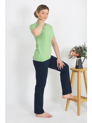 Alfa Aksesuar 03 Moda Kadın Kısa Kol Pamuk Penye Pijama Takım Fıstık Yeşili Beruflic