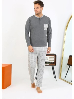 Alfa Aksesuar 03 Moda Erkek Uzun Kol Penye Antrasit Pijama Takımı Beruflic