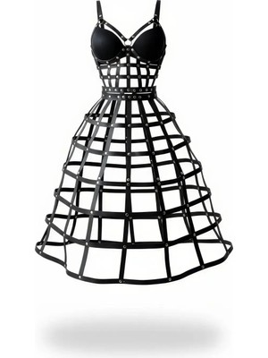 Alfa Aksesuar 03 Giyim Siyah Kadın Etek Deri Kafes Yapılı Zımba Detaylı Etek - BRF1013 Beruflic