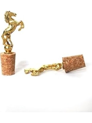 Altın Şahlanan At Figürlü 2 Adet Mantar Tıpa - Şarap Yağdanlık Şişe