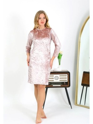 Alfa Aksesuar 03 Moda Kadife Ev Elbisesi Tunik Gecelik Pudra Beruflic