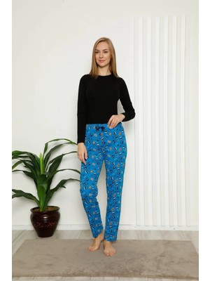 Alfa Aksesuar 03 Moda Kadın Pamuklu Alt Pijama Saks Beruflic