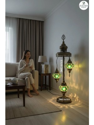 Zemaris Hediyelik El Yapımı Otantik Mozaik Lambader 3 Lü