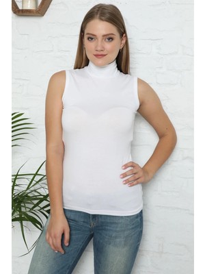 Alfa Aksesuar 03 Moda Bayan Sıfır Kol Yarım Balıkçı Yaka Body Beyaz Beruflic