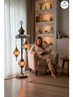 Zemaris Hediyelik El Yapımı Otantik Mozaik Lambader 3 Lü