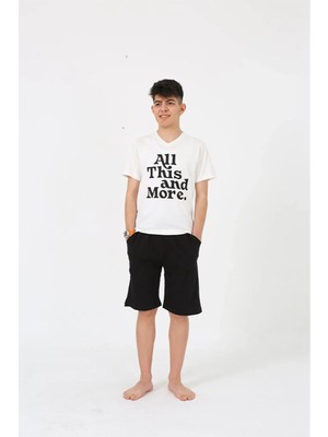 Alfa Aksesuar 03 Moda Erkek Genç Garson Boy Kısa Kol Ekru Penye Şortlu Pijama Takımı Beruflic