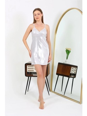 Alfa Aksesuar 03 Moda Ip Askılı Micro Kumaş Kısa Parlak Gecelik Ev Giyim Gri Beruflic